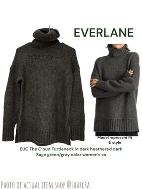 Everlane Women The Cloud Turtleneck Oversized Sweater Wool Alpaca Blend Green XS